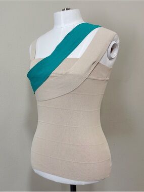 Pier Antonio Gaspari Beige Teal Knit Sleeveless Top